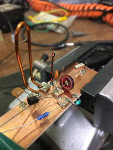 RF transmitter board (with Christmas tree capacitor)